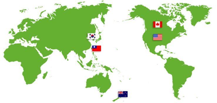 留学地域 アメリカ、カナダ、韓国、台湾、ニュージーランド